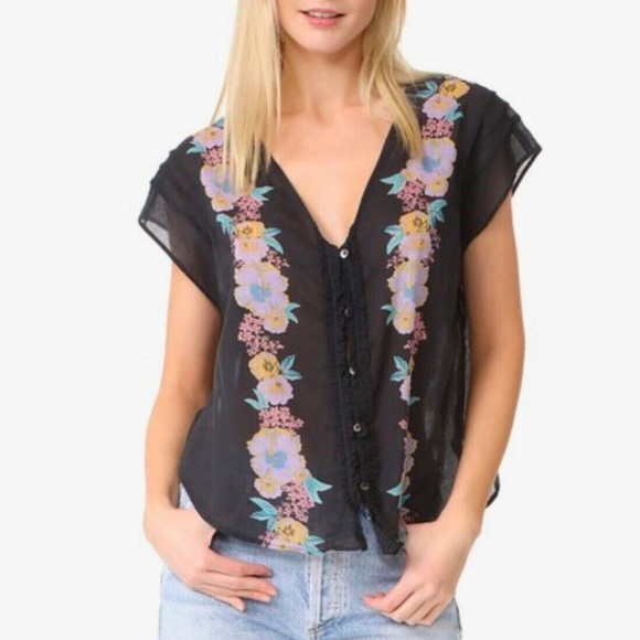 NWT Free People Embroidered Muse Crop Top Shirt Blouse Boho Light Weight Black NWT Free People Embroidered Muse Crop Top Shirt Blouse Boho Light Weight Black